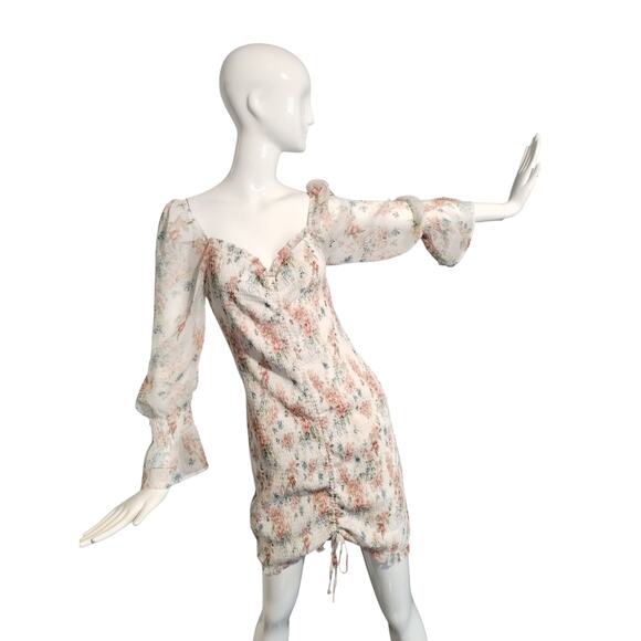 STORIA Women's Size Large Pastel Floral Smocked Chiffon Ruffle Whimsical Dress - Picture 1 of 10